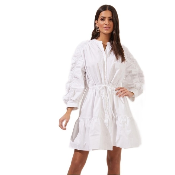 Astr The Label | Coastal Grandmother Ruched 3/4 Sleeve Shirtdress  Size Medium - Picture 1 of 8